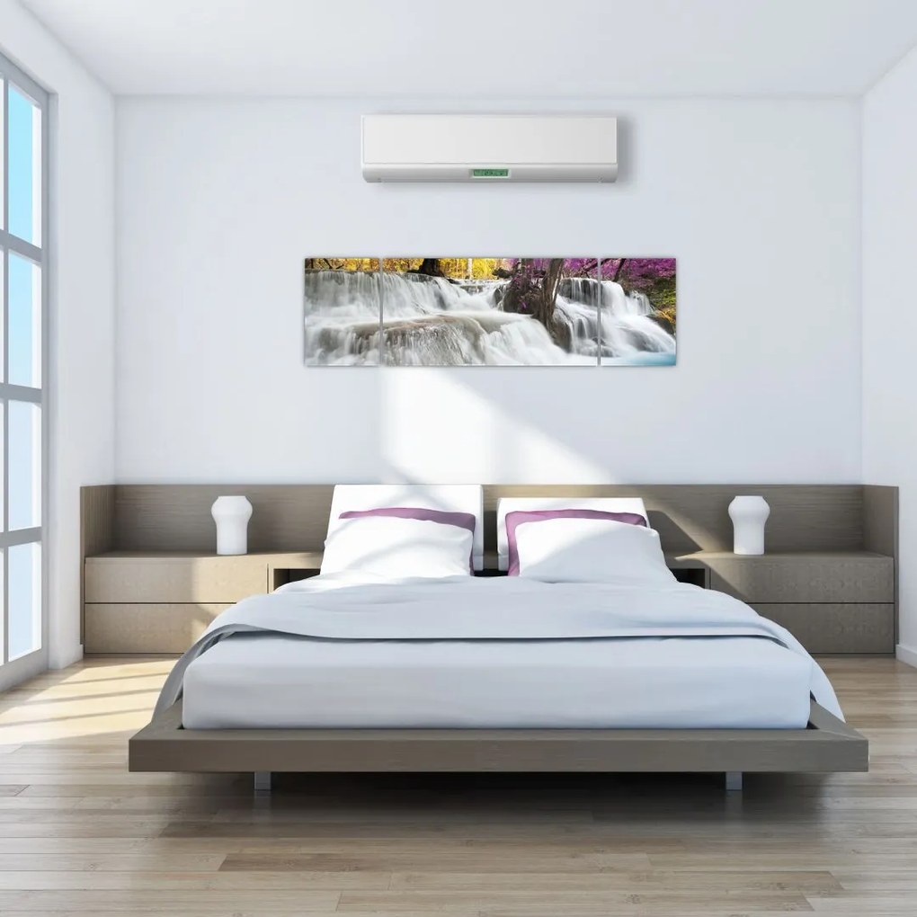 Obraz wodospadu Erawan w lesie (170x50 cm)