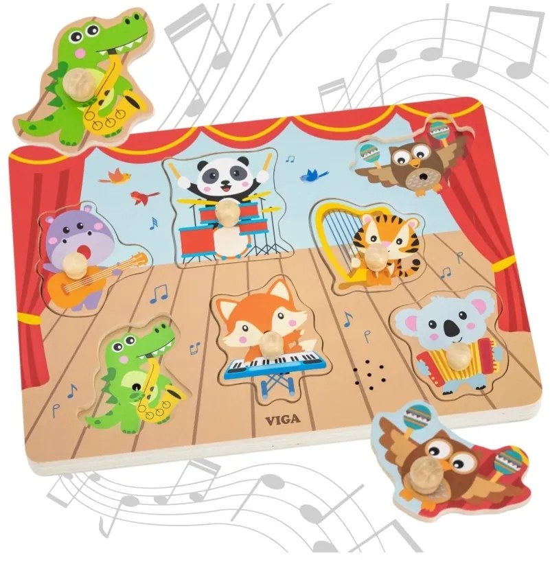 Viga puzzle dźwiękowe dopasuj muzykujące zwierzęta