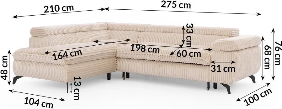 Beżowy sztruksowy narożnik (lewostronny/w kształcie litery L) Marbeya – Ropez