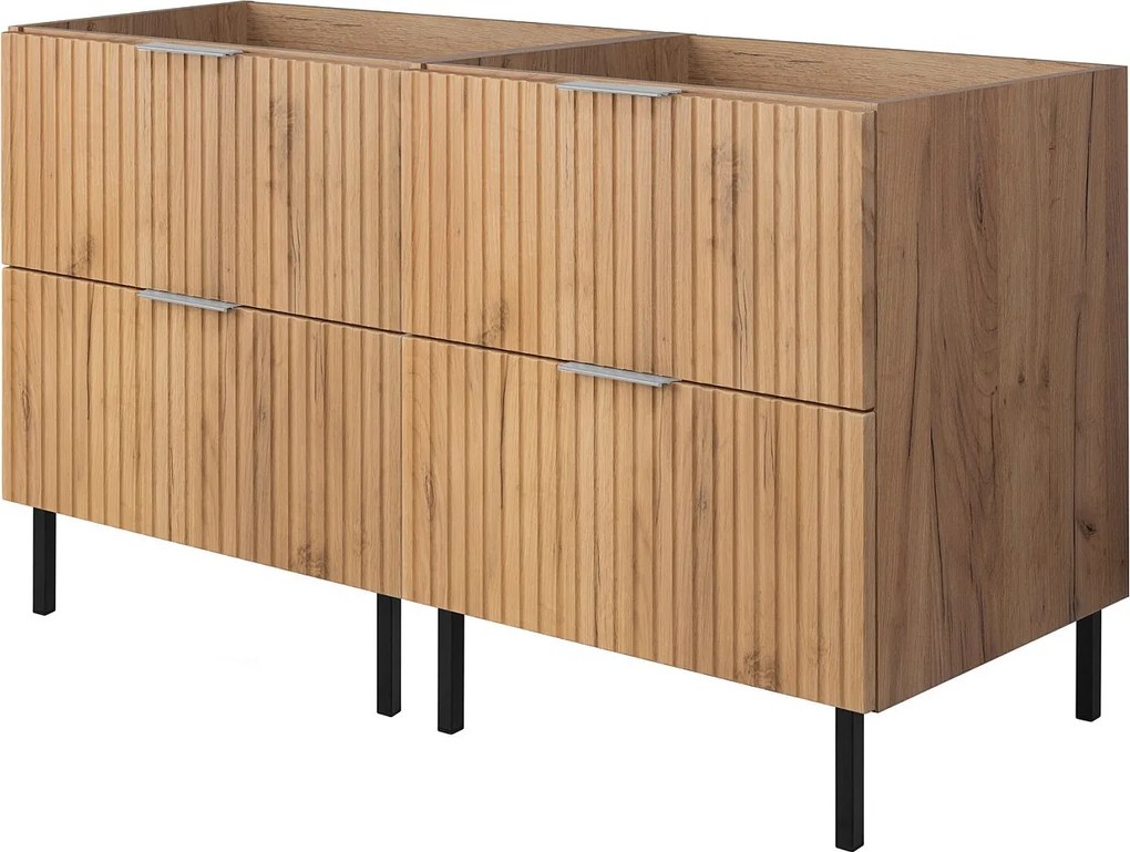 Szafka pod umywalkę, Dąb Craft, 120 (2 x 60) x 77 x 46 cm, uchwyt srebrny, nogi czarne, bez blatu