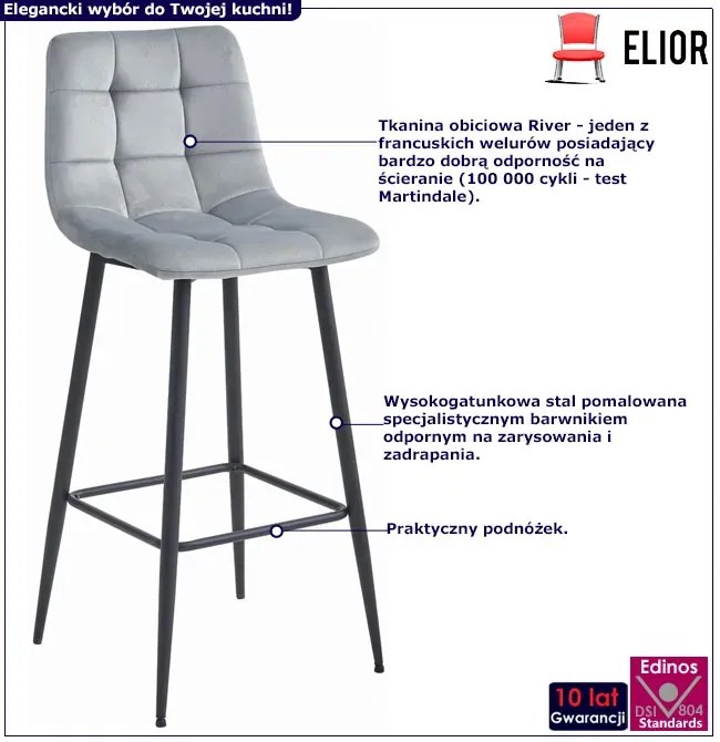 Srebrny welurowy hoker glamour do wyspy - Selon