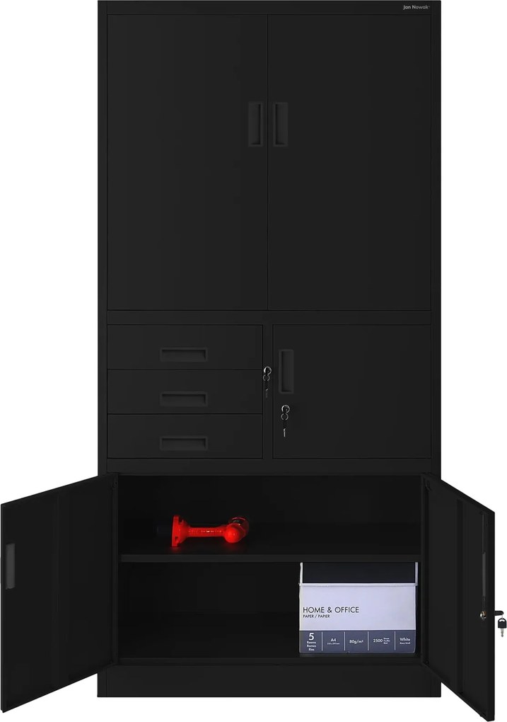 Biurowa szafa na akta z sejfem Filip II 90x40x185 cm czarna