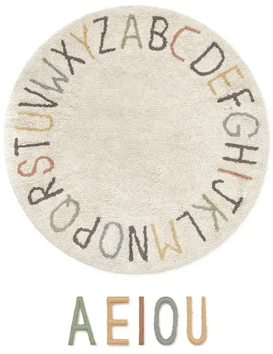 Dywan dziecięcy ABECADŁO COLOR Ø120 cm beżowy z literkami do nauki LORENA CANALS