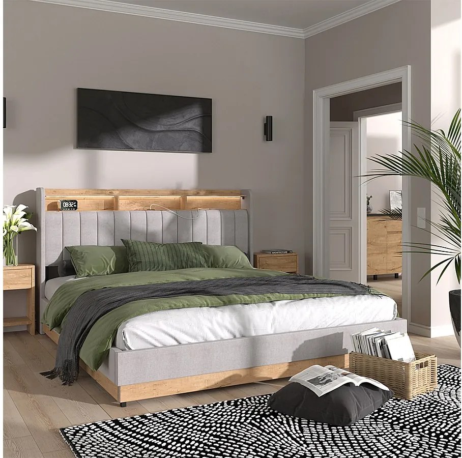 Łóżko tapicerowane szary 187.5x216x113.2 nura