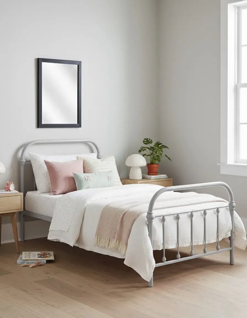 Szare metalowe łózko pojedyncze 90x200 cm N9-Z76