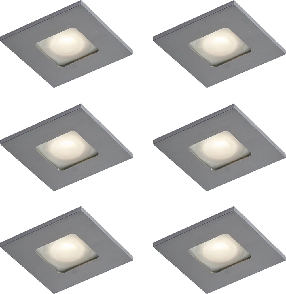 Zestaw 6 nowoczesnych reflektorów wpuszczanych Gunmetal Kwadrat IP44 - Qure