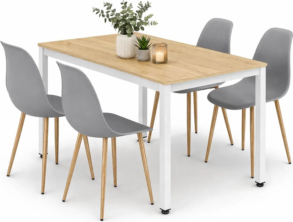 Prostokątny stół z 4 szarymi krzesłami B2-D56