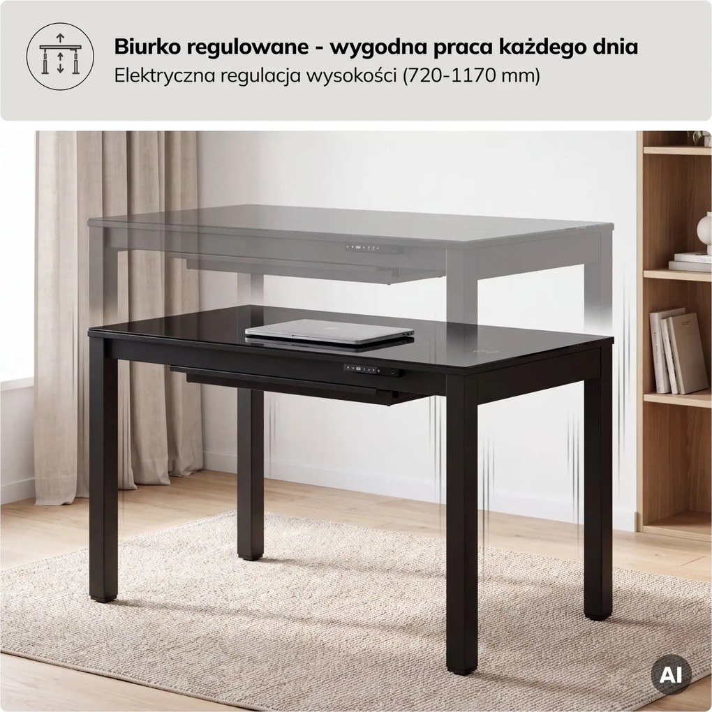 Biurko elektryczne regulowane Evan 120x63 cm, kolor czarny