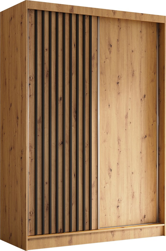 Szafa LAMELLO - Dąb artisan / Lamele Czarne / Bez lustra / Bez szuflad / 150 cm