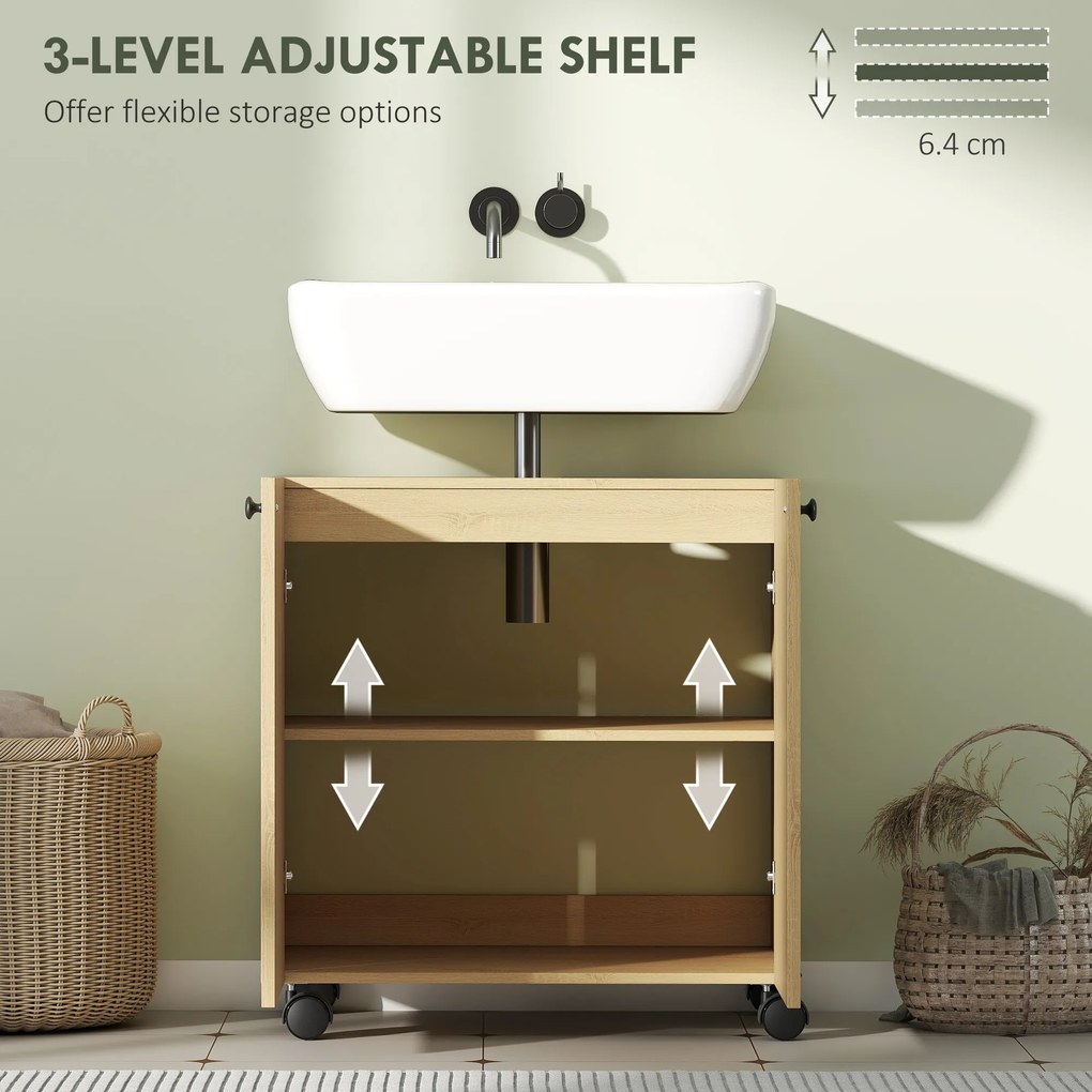 HOMCOM Szafka podumywalkowa do łazienki, 3-stopniowa półka, kółka, drewno
