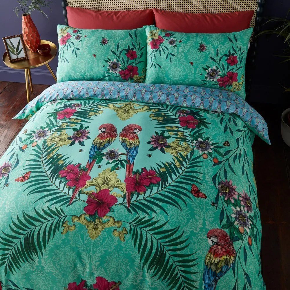 Zielono-niebieska pościel dwuosobowa z satyny bawełnianej 200x200 cm Paradise Parrot – Matthew Williamson