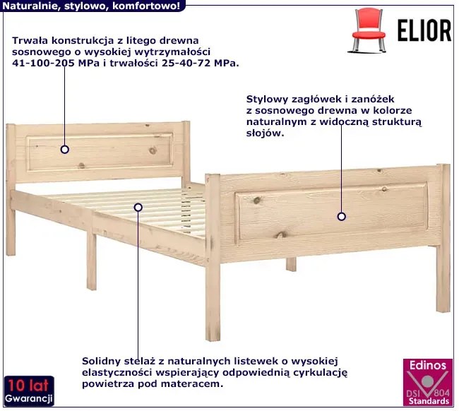 Pojedyncze łóżko z naturalnej sosny 100x200 Fillo 3X