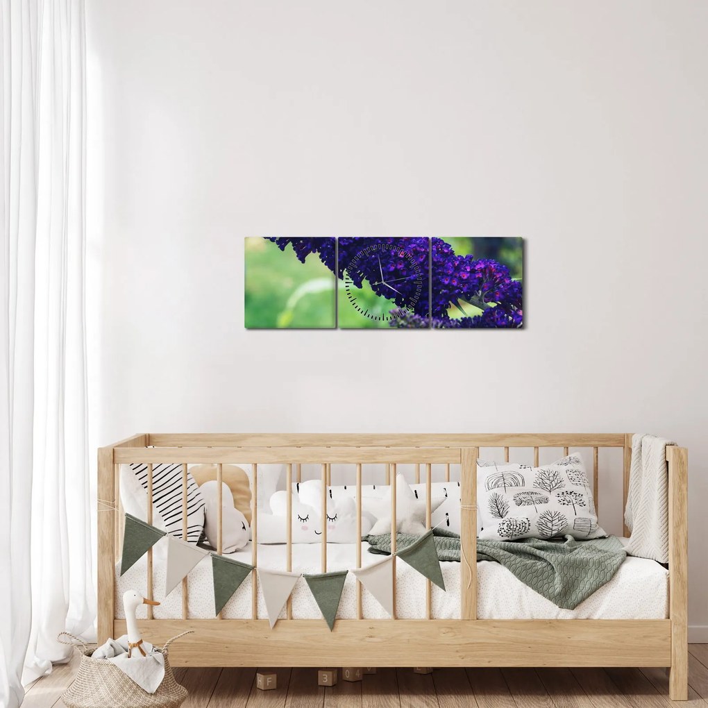 Obraz niebieskiego kwiatu (z zegarem) (90x30 cm)