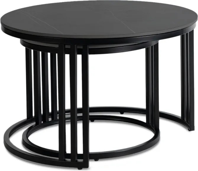 Zestaw Stolików Kawowych JERRY Czarny Marmur/Czarny do Salonu Nowoczesny