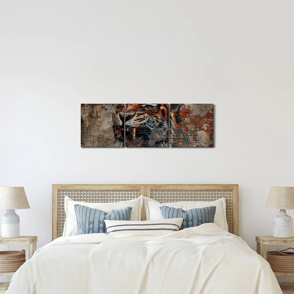 Obraz - Tygrys z cegieł (z zegarem) (90x30 cm)