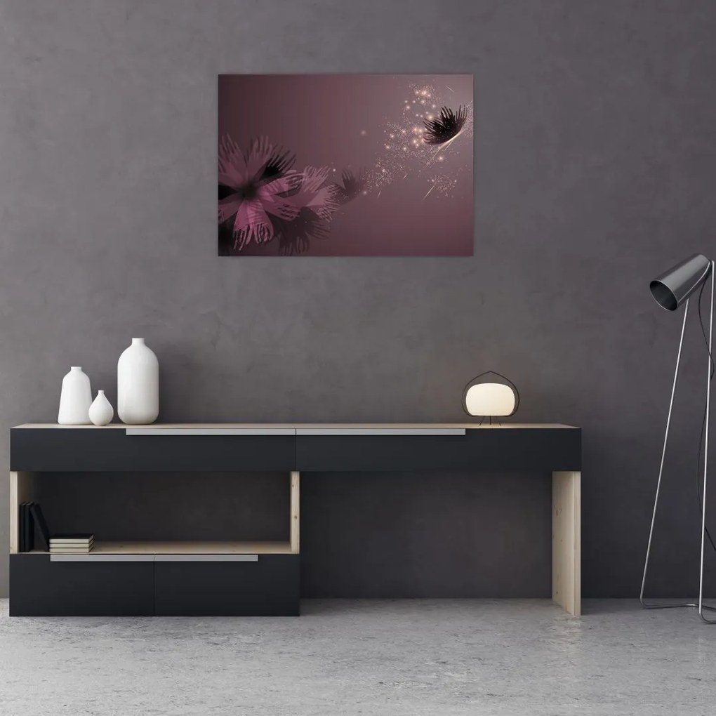 Obraz na szkle kwiatu z motylem (70x50 cm)