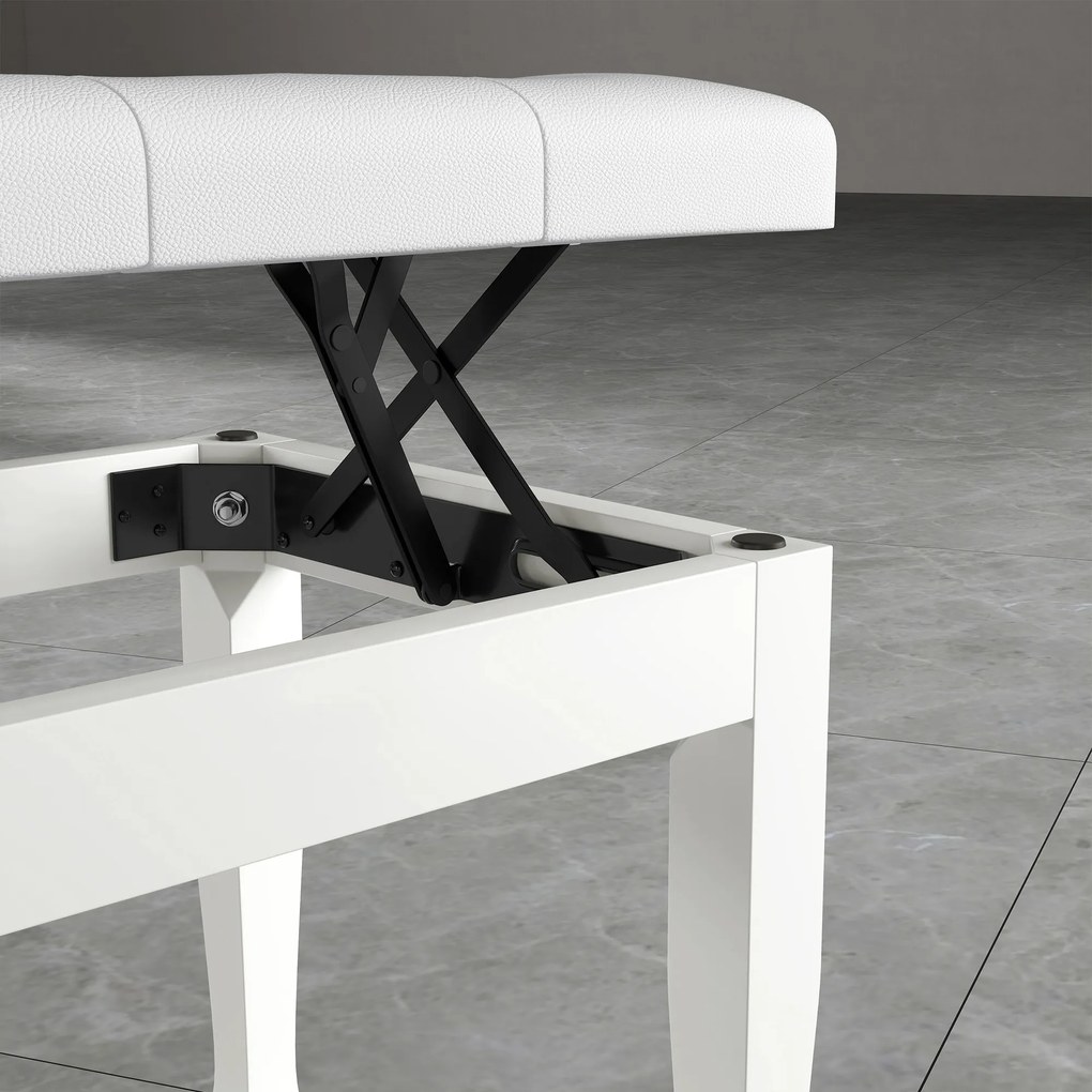 HOMCOM Ławka do Pianina z Regulacją Wysokości, Pianobank z Wyściełanym Siedziskiem z Ekoskóry 64 x 35 x 45-55 cm Biała | Aosom PL