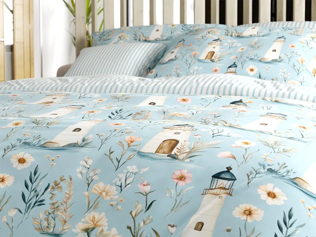 PrzytulneMieszkanie.pl PrzytulneMieszkanie.pl Bawełniana pościel LIGHTHOUSE POLY niebieska Rozmiar pościeli: 70 x 90 cm | 140 x 220 cm