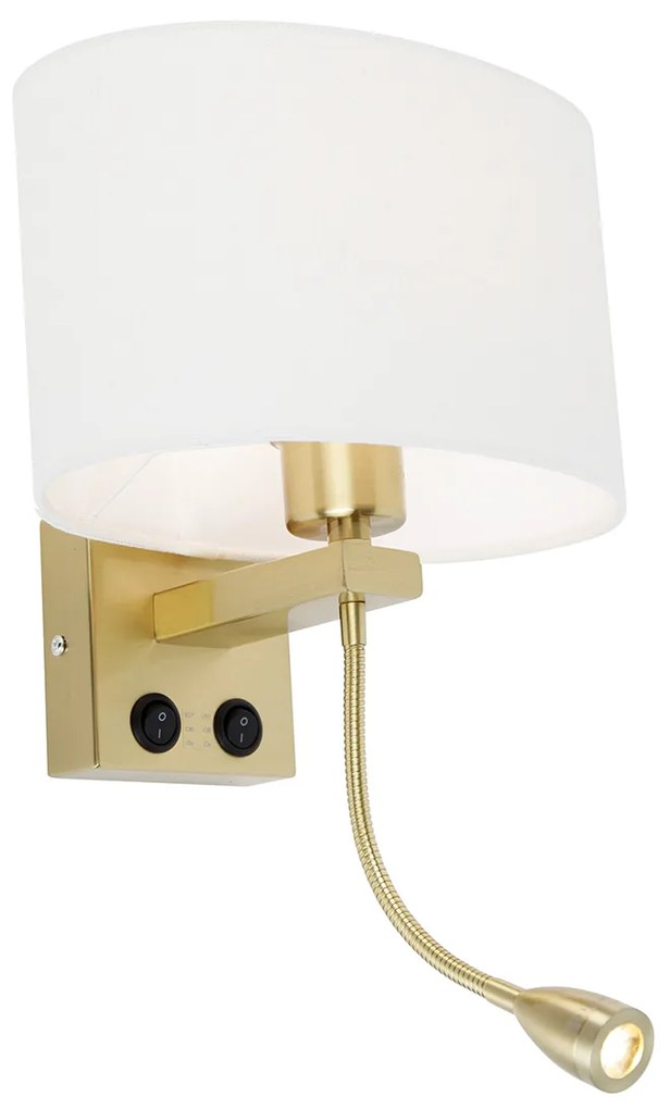 Lampa ścienna mosiężna z owalnym abażurem lnianym, białym, 25 cm - Brescia Combi