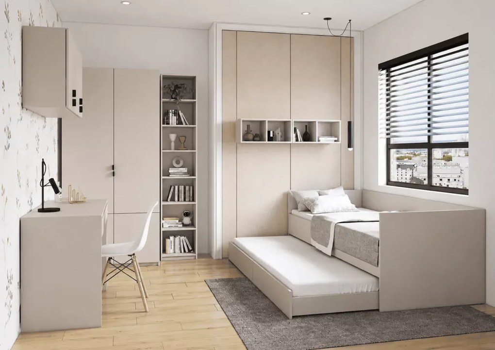 Łóżko Dots 90x200 z szufladą i dodatkowym spaniem 80x200 kaszmir - łóżko młodzieżowe 2w1