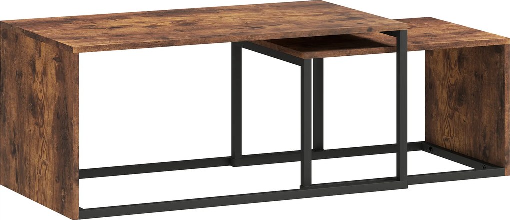 HOMCOM Zestaw 2 stolików, stolik kawowy, stolik pomocniczy, MDF, Metal, 90 x 48 x 42 cm/59 x 42 x 36 cm, Czarny+Brązowy