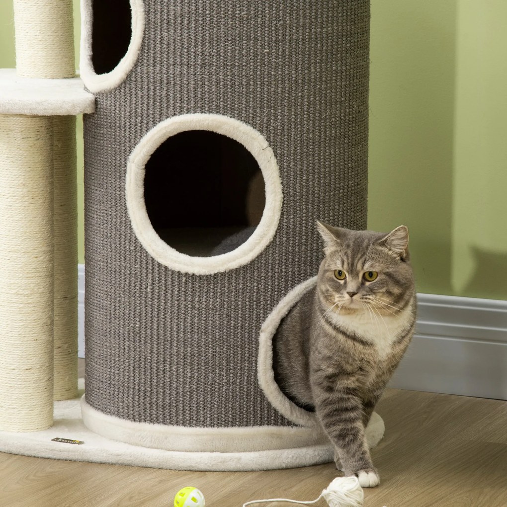 PawHut Drapak Łóżko dla Kotów Tona Kotów Szary Naturalny Biały Wielofunkcyjny 60x445x109cm | Aosom PL