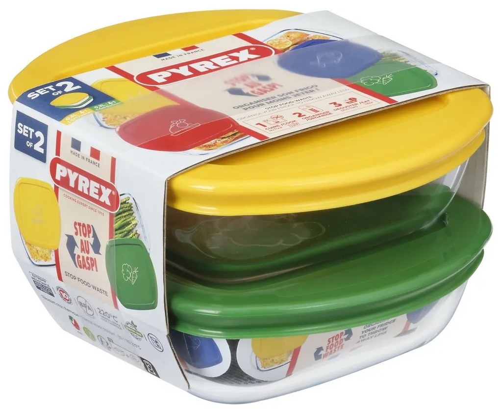 Pyrex Zestaw szklanych pojemników kwadratowych 2szt., 0,3 l