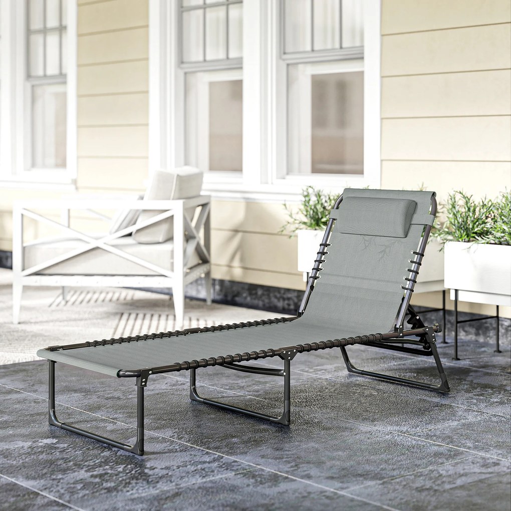 Outsunny Leżak składany, oddychający materiał, metalowa rama, 189 x 58 x 30 cm, jasnoszary | Aosom PL
