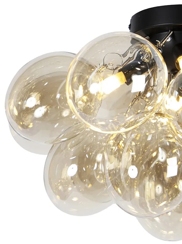 Designerska lampa sufitowa czarna z bursztynowym szkłem 4-światłowa - UvasDesignerski Oswietlenie wewnetrzne