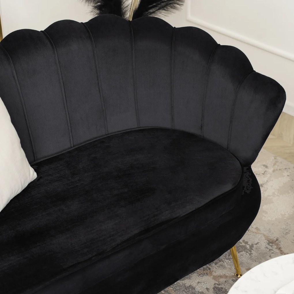 Sofa ZENDAYA Dwuosobowa Czarna Muszelka Glamour do Salonu