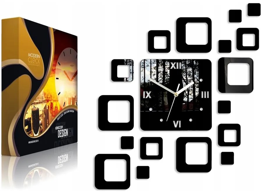 Zegar na ścianę nowoczesny naklejany ozdobne elementy cichy mechanizm loft