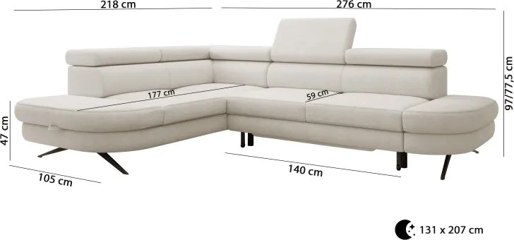 Narożnik OTIS L Lewostronny Regulowane Zagłówki WERSAL