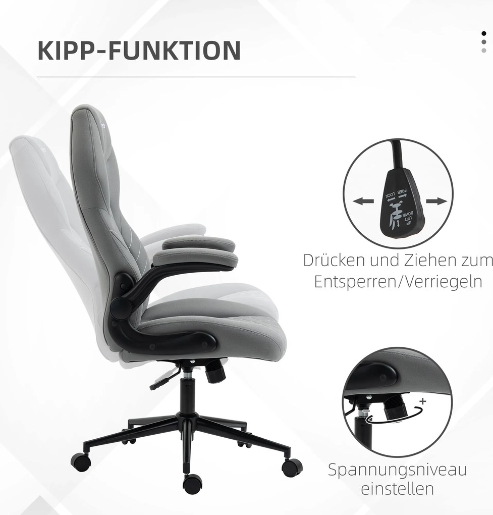 Vinsetto Krzesło Biurowe do Biurka Regulacja Wysokości Podłokietnik 3D 3 Poziomy Siateczka Szare | Aosom PL