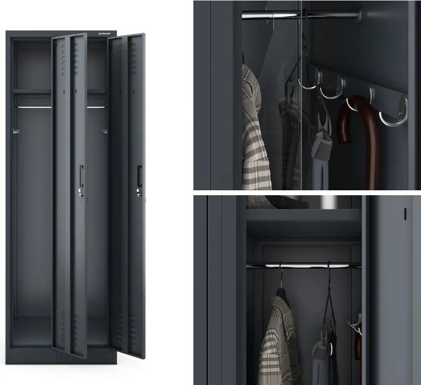 Dwudrzwiowa szafa BHP wąska 60x50x180 cm Kacper 2, antracyt