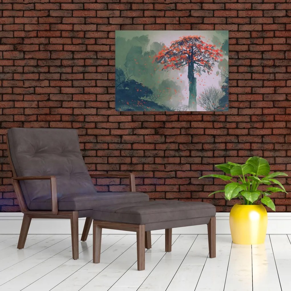 Obraz samotnego czerwonego drzewa (70x50 cm)