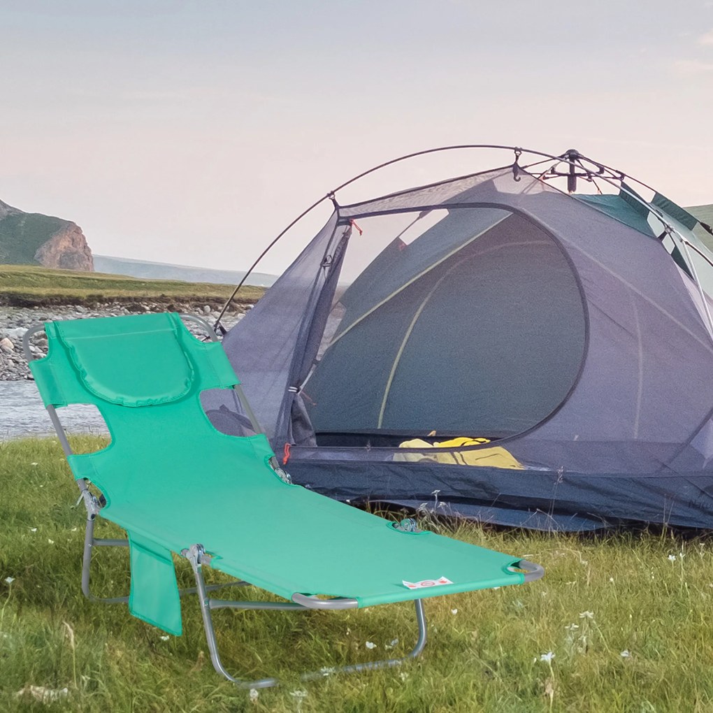 Outsunny Leżanka ogrodowa z wyściełanym otworem na twarz, leżak do masażu na zewnątrz, boczna kieszeń, tkanina, metal, Zielony