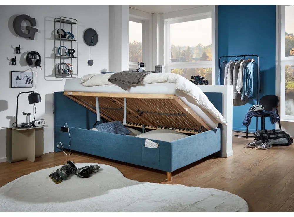 Niebieskie narożne łóżko dziecięce ze schowkiem 90x200 cm Cool – Meise Möbel
