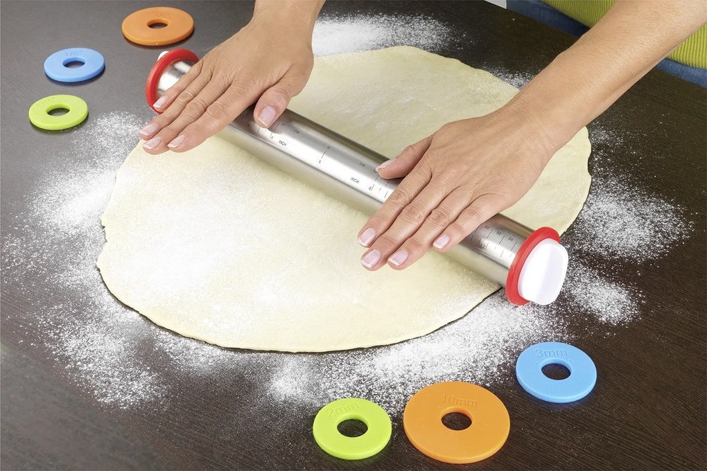 Wałek do ciasta z regulacją grubości, stal nierdzewna