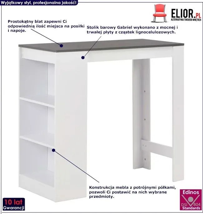 Stolik barowy z półkami – biało B4-R58