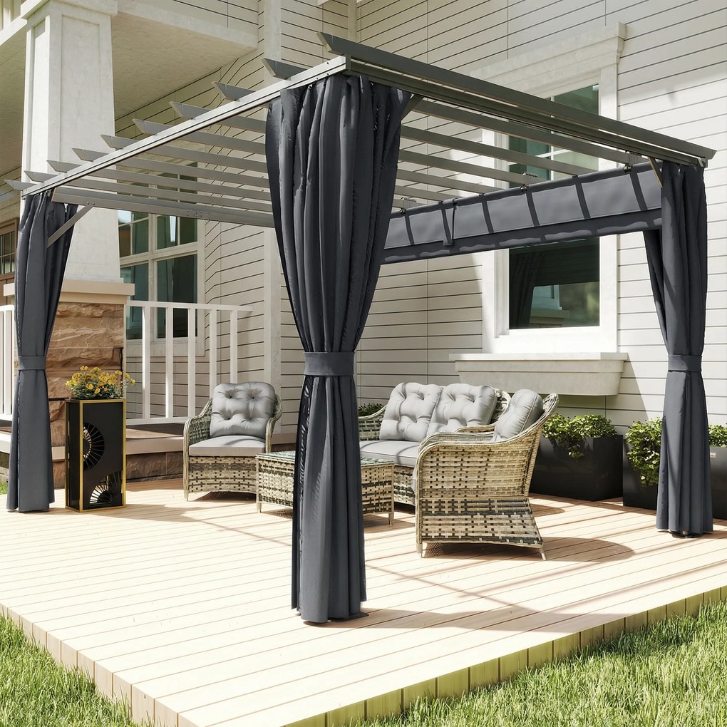 Outsunny Pergola 3,6 x 3 m, pawilon ogrodowy, zadaszenie tarasu z aluminium, regulowany dach, ciemnoszary | Aosom PL