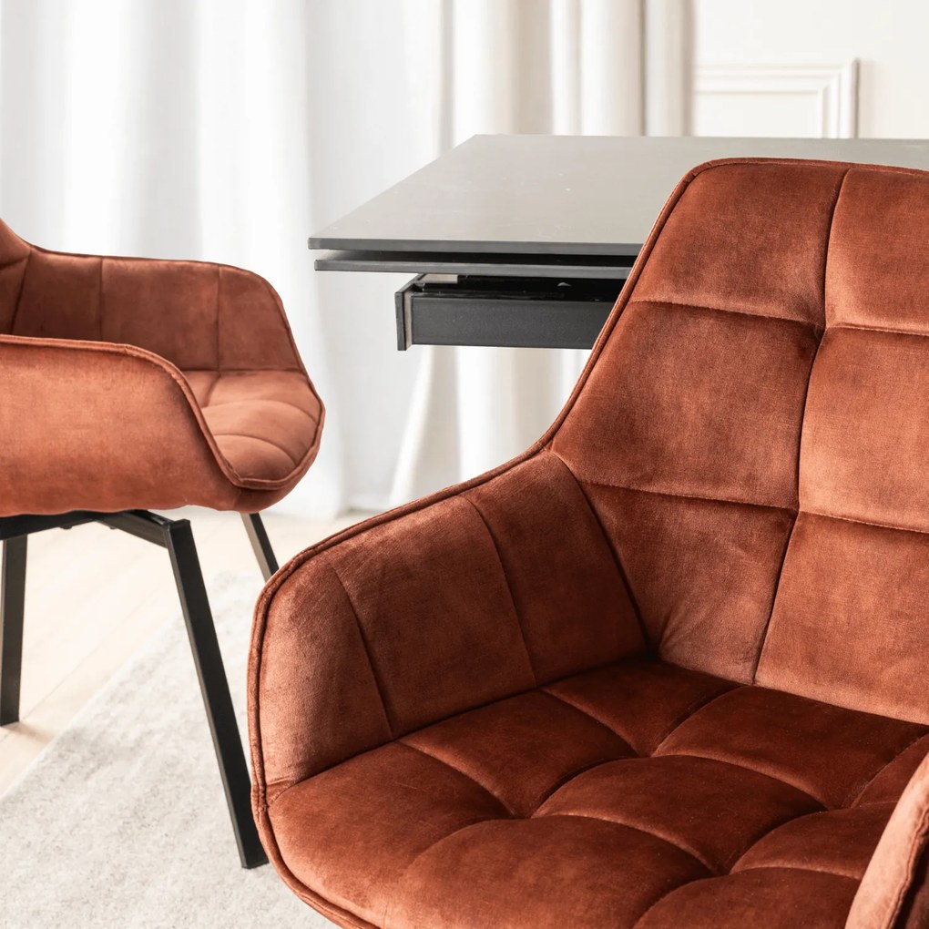 Krzesło Tapicerowane Obrotowe do Salonu LUNA Rude Welurowe Nowoczesne Loft