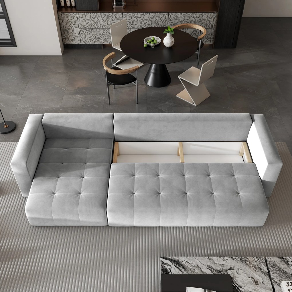 Masseno Narożnik OLVERA z funkcją spania i pojemnikiem na pościel Narozniki L, Rozkładana sofa - Jasnoszary, PAROS 05