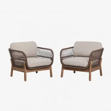 Zestaw 2 Foteli Ogrodowych Z Drewna Akacjowego I Plecionej Liny Karvia Akacja Brąz & Tkanina W Kolorze Orzecha Laskowego - Sklum