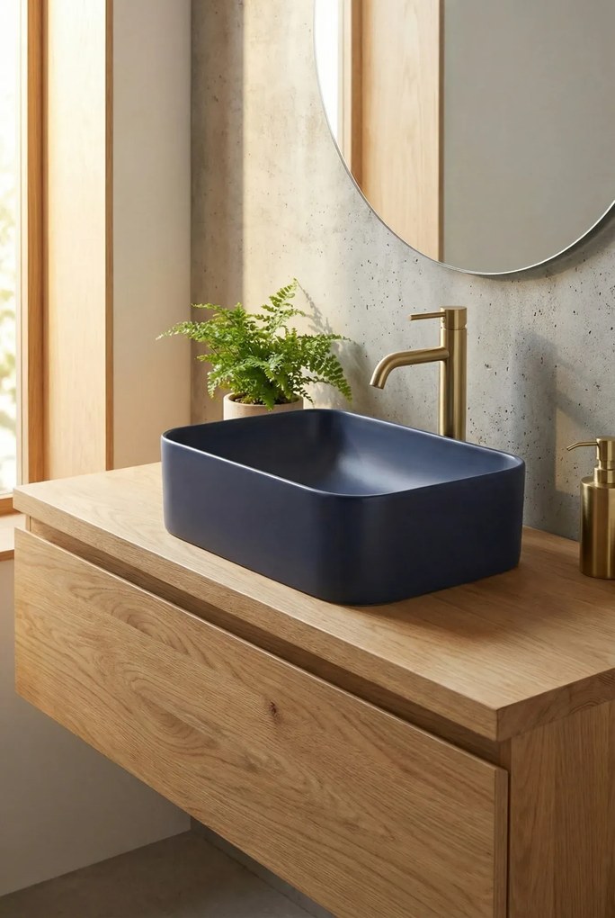 Granatowa ceramiczna umywalka nablatowa D1-P45