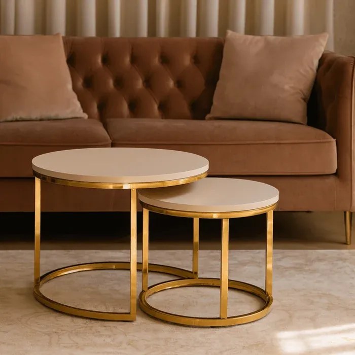 Zestaw Stolików Kawowych APULIA 43 cm/53 cm Kaszmir/Złoty Glamour