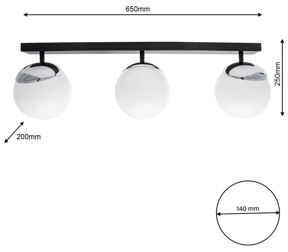 Lampa sufitowa SFERA BLACK/CHROME 3xE14 na listwie