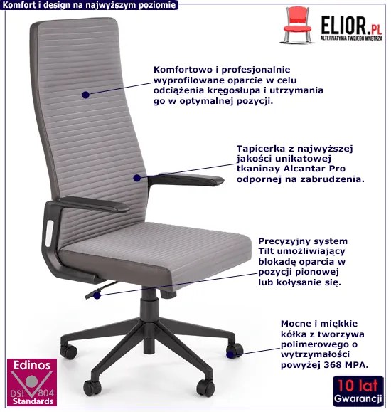 Popielaty fotel obrotowy do biura - Silver
