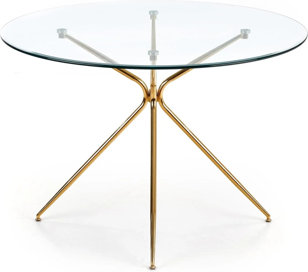 Szklany stół z okrągłym blatem na złotej podstawie Rondo