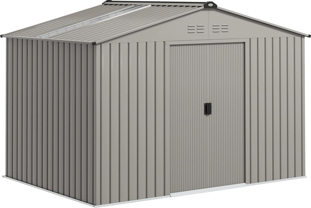Outsunny Schowek na narzędzia z metalu z drzwiami przesuwnymi i oknami wentylacyjnymi, 277 x 195 x 192 cm, Szary