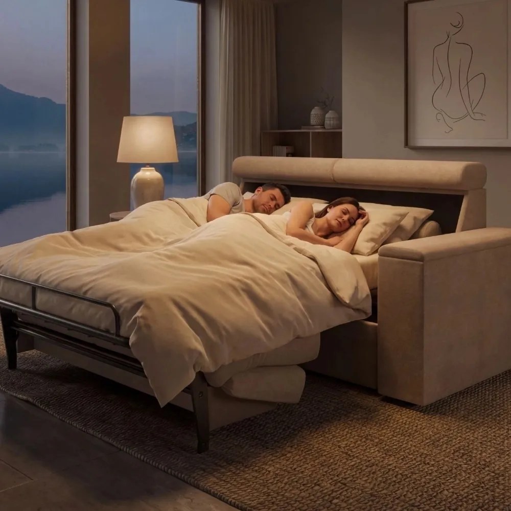 Sofa - kanapa do spania Volta 140x200 cm, z pojemnikami, materacem i stelażem włoskim